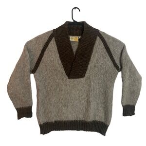 Vintage Iceware Pure Wool V-Neck Brown Sweater Made in Iceland Small Mens
